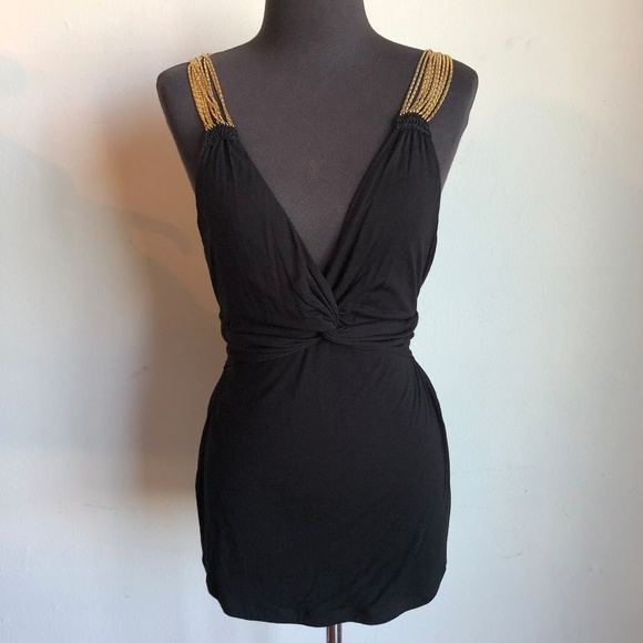 BCBGMaxAzria Tops - BCBG sz L gold chain sleeve blouse